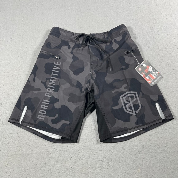 Born Primitive Other - Born Primitive Training Shorts‎ Men 27/28 Black Camo Performance Stretch Zip